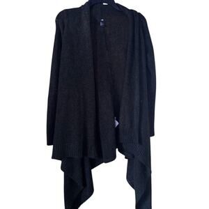 H&M Dark Green Open-Front Cardigan Waterfall Hem Knit Fabric Long Sleeves